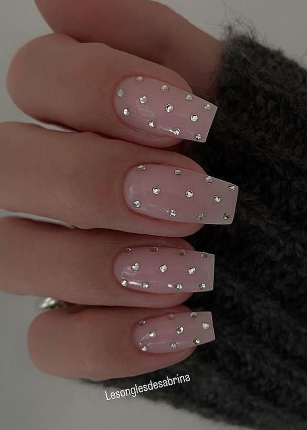 New Year Nails Coffin Shape, Neutral New Years Eve Nails, Super Short New Years Nails, New Years Nails With Gems, New Years Eve Square Nails, New Year Holiday Nails, Aesthetic New Years Nails, New Year New Me Nails, New Year’s Eve Nails Square