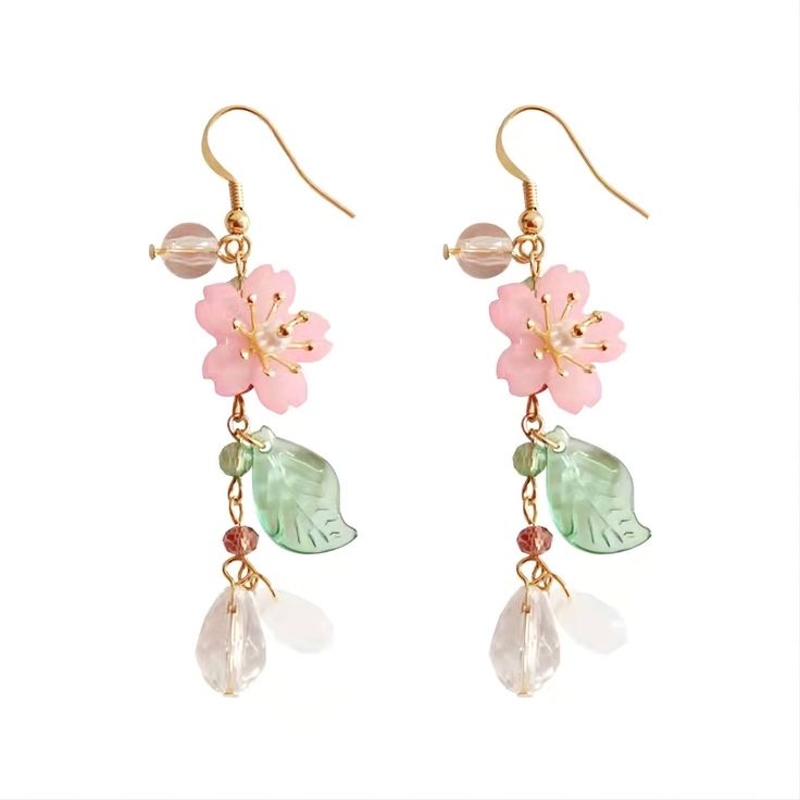 PRICES MAY VARY. ❤ Cherry Blossom Dangle Earrings❤：Pink cherry blossoms and green leaves in bright colors, which is a Perfect accessories for spring, make you radiant and charming. ❤Size❤：8*2cm,3.15*0.79inch；Weight:13g(0.46oz)/piar. ❤Material❤：The Cherry Blossom Earrings are made of high quality alloy and acrylic,which is healthy and durable,lead free and nickle free,not easy to fade,no harm to your skin. ❤Various Occasion❤：Our Pink Flower Tassel Drop Earrings are popular with women and girls,cl Resin Petals, Sakura Earrings, Nejire Hado, Accessories Ear, Cherry Earrings, Flower Ear, Buy List, Long Tassel Earrings, Summer Earrings