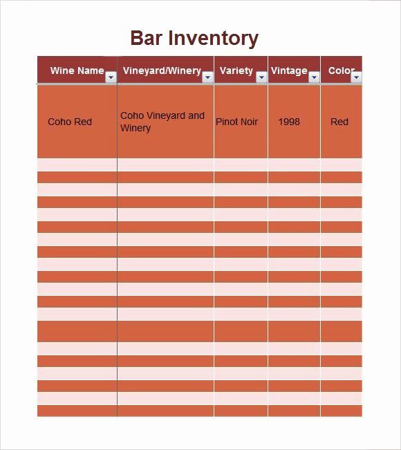 a bar inventory sheet with the names and numbers in red, white and orange colors