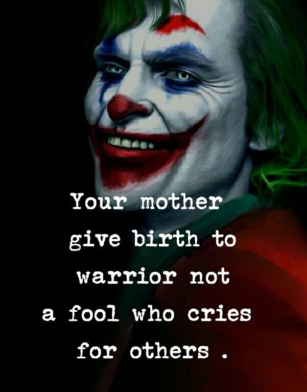 the joker quote with an image of his face painted in red and white, on a black