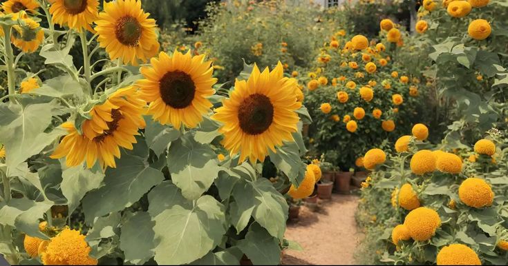 many sunflowers are blooming in the garden