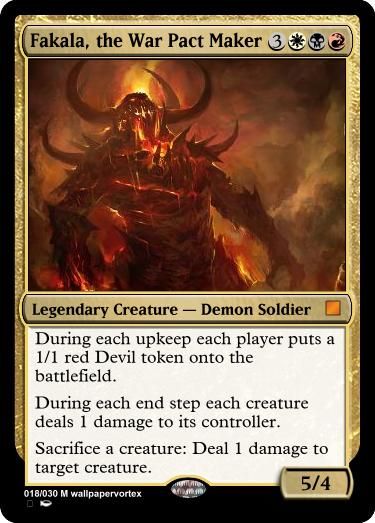 a card with an image of a demon in the middle and text that reads,