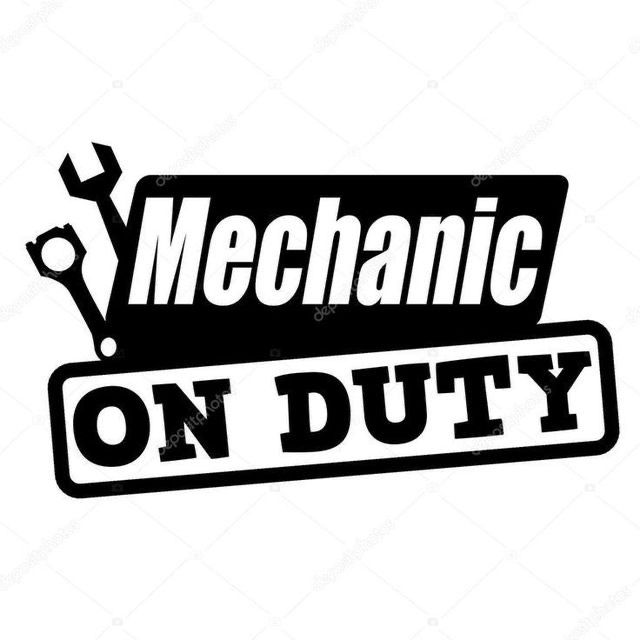 mechanic on duty sticker with wrens and spanner in black color stock photo