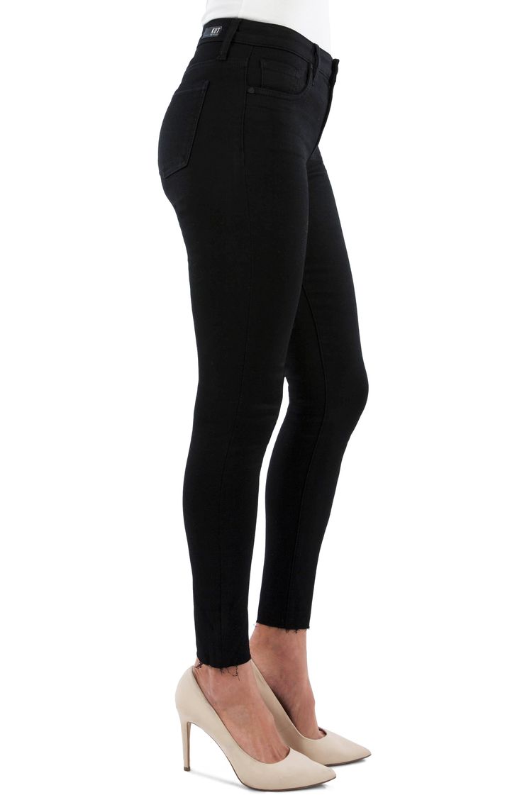 An inky black hue gives these sleek stretch skinnies super-versatile appeal. Style Name:Kut From The Kloth Donna High Waist Ankle Skinny Jeans. Style Number: 6054229. Black Fitted Jeans With Cropped Leg, Black Fitted Cropped Jeans, Fitted Black Cropped Jeans, Sleek Mid-rise Black Bottoms, Sleek Black Mid-rise Bottoms, Chic Black Straight Leg Jeggings, Edgy Stretch Mid-rise Pants, Edgy Mid-rise Stretch Pants, Black Stretch Full-length Jeggings