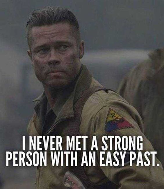 a man in uniform with the words i never met a strong person with an easy past