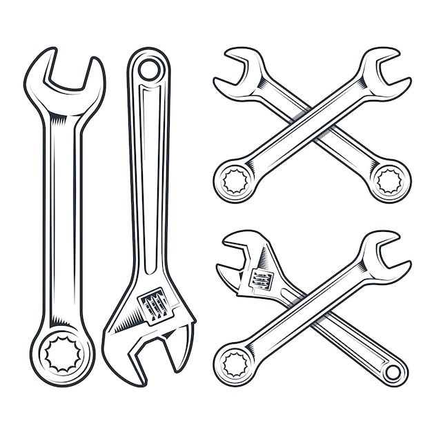 wrench, spanner and screwdriver tools set on white background stock photo