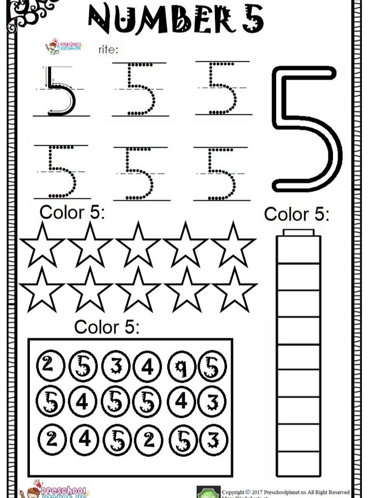 the number five worksheet for numbers 5 and 6 is shown in black and white