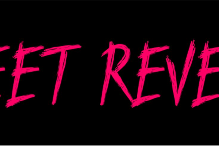 the words sweet reve written in pink ink on a black background with red letters