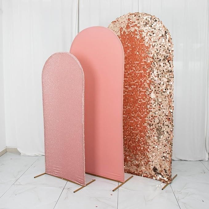 Amazon.com: Efavormart Set of 3 | Blush/Rose Gold Round Top Fitted Photo Backdrop Stand Covers, Big Payette Sequin, Shimmer Tinsel and Matte Spandex Wedding Arch Frame Covers : Home & Kitchen Selfie Studio, Photo Backdrop Stand, Arch Frame, Party Backdrops, Sequin Backdrop, Events Ideas, Party Deco, Boutique Decor, Shop Projects