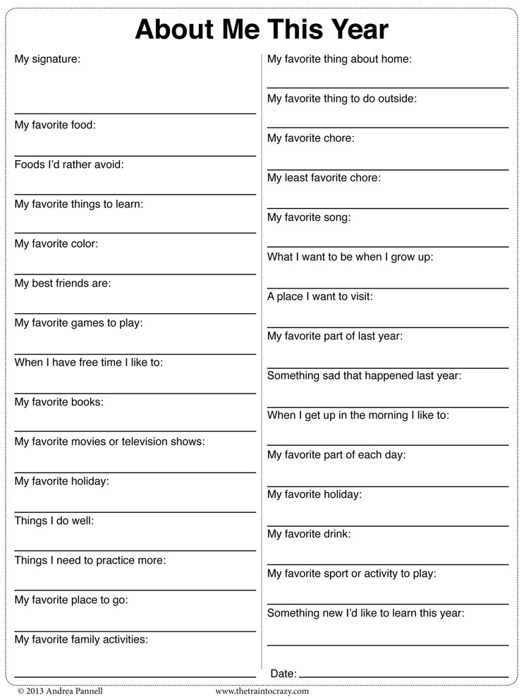 a printable worksheet with the words about me this year