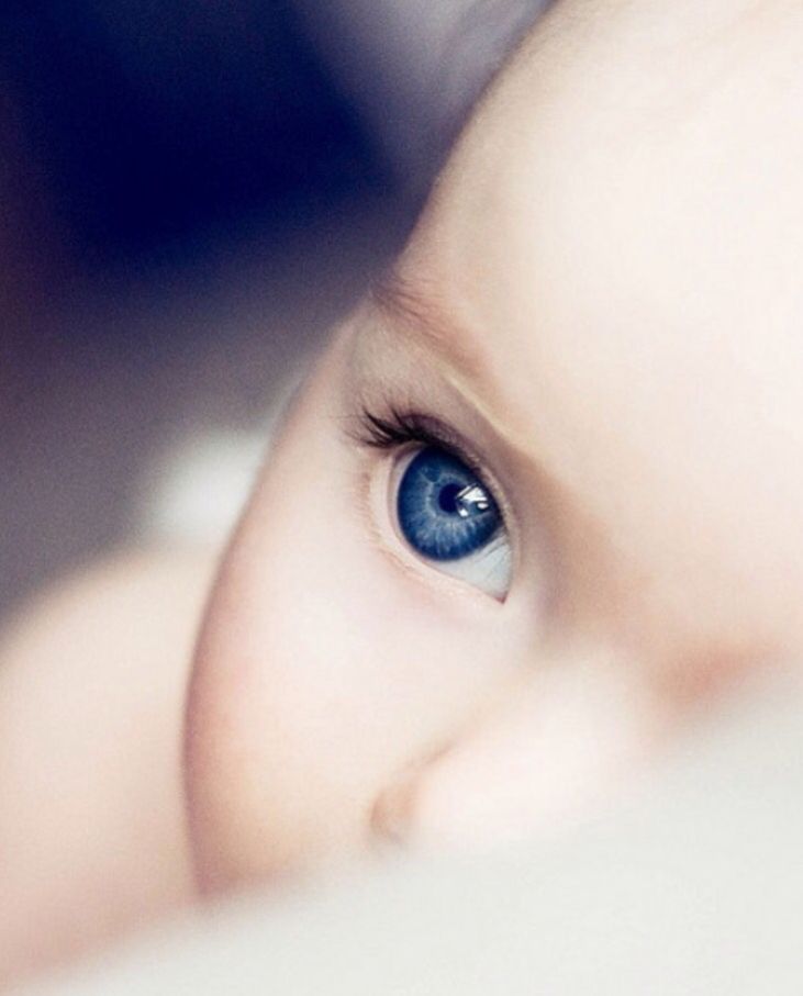 a baby with blue eyes looking at the camera