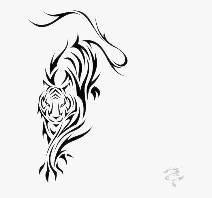 a black and white drawing of a tiger