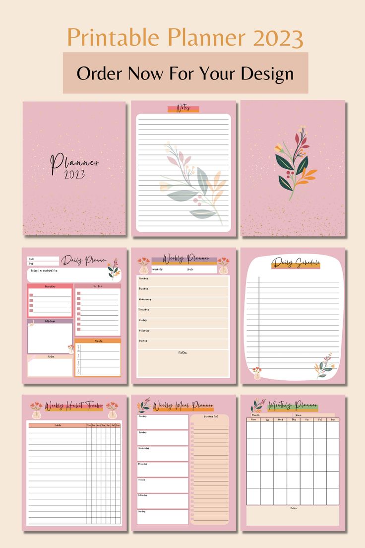 the printable planner is shown in pink and orange