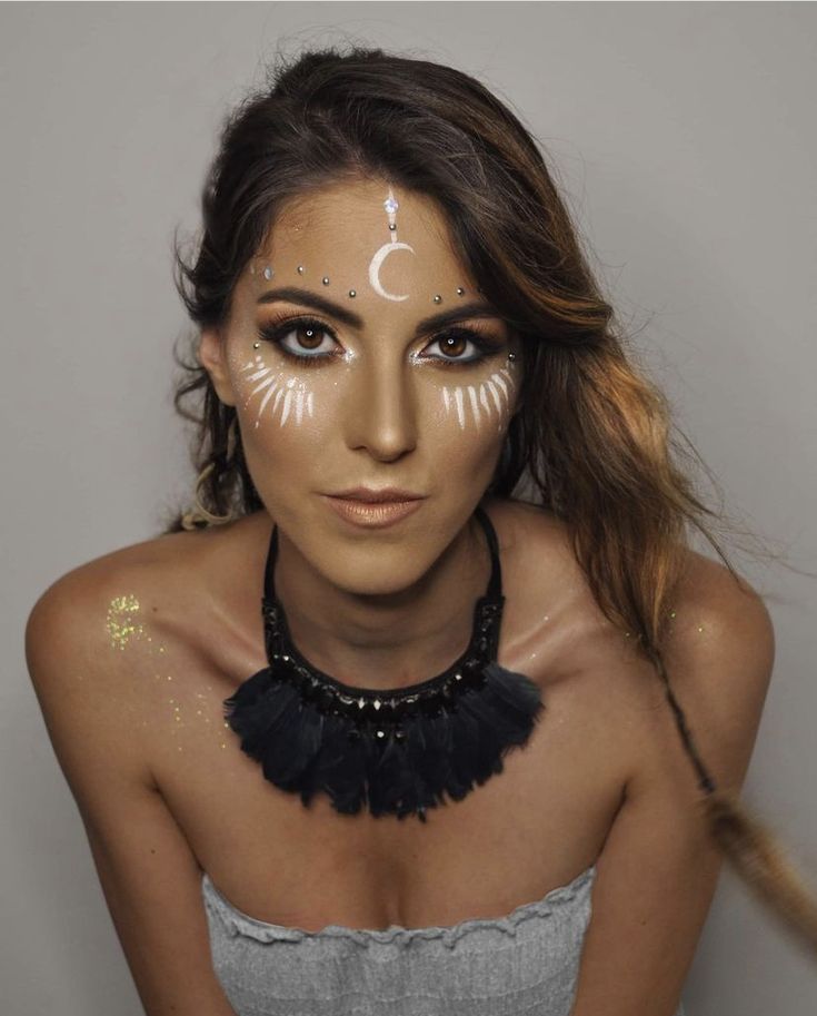 Face Painting Coachella, Metallic Face Paint, Gold Face Paint Designs, Summer Solstice Face Paint, Henna Makeup Face, Shaman Face Paint, Artemis Makeup Goddesses, Music Festival Face Paint, Coachella Face Paint