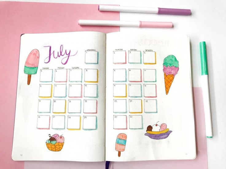 Bullet Journal Ice Cream Theme, July Bullet Journal, Bullet Journal Flip Through, Fun Ice Cream, Bullet Journal Month, Bullet Journal Monthly Spread, Bullet Journal For Beginners, Bullet Journal Setup, Bullet Journal Ideas Templates