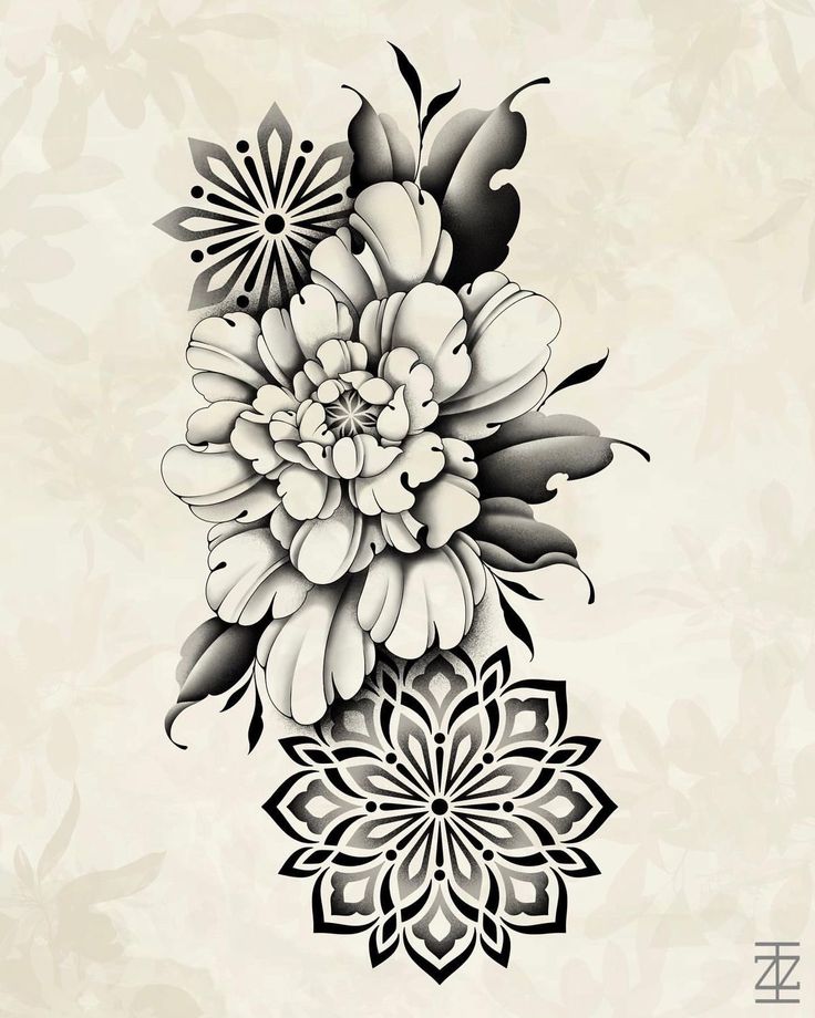 a black and white flower on a beige background