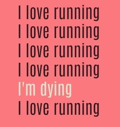 a pink background with the words i love running, i love running and i'm dying