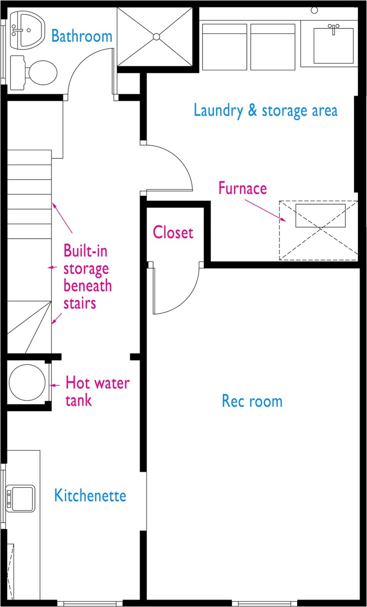 a floor plan for a house with different parts labeled in red and blue on it