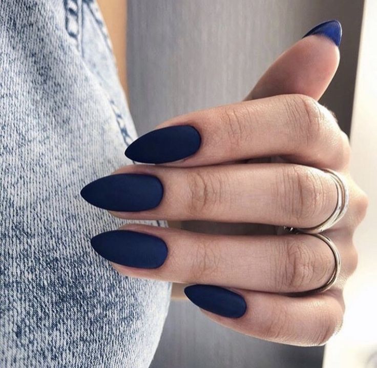 Matte Dark Blue Acrylic Nails, Navy Blue Nails Acrylic Matte, Mate Blue Nails, Mat Color Nails, Matte Blue Almond Nails, Solid Matte Nails, Matte Solid Color Nails, Matt Dark Blue Nails, Matt Navy Blue Nails