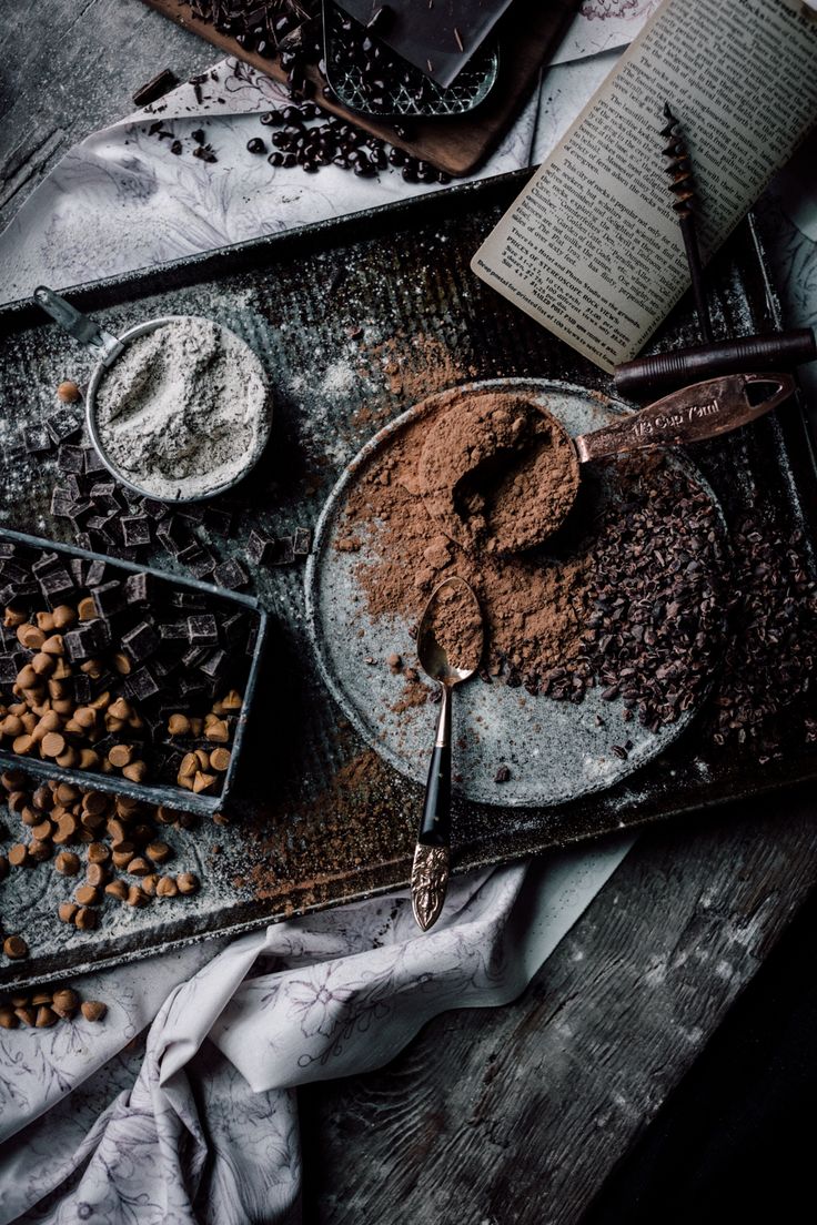 a table topped with chocolate and other ingredients