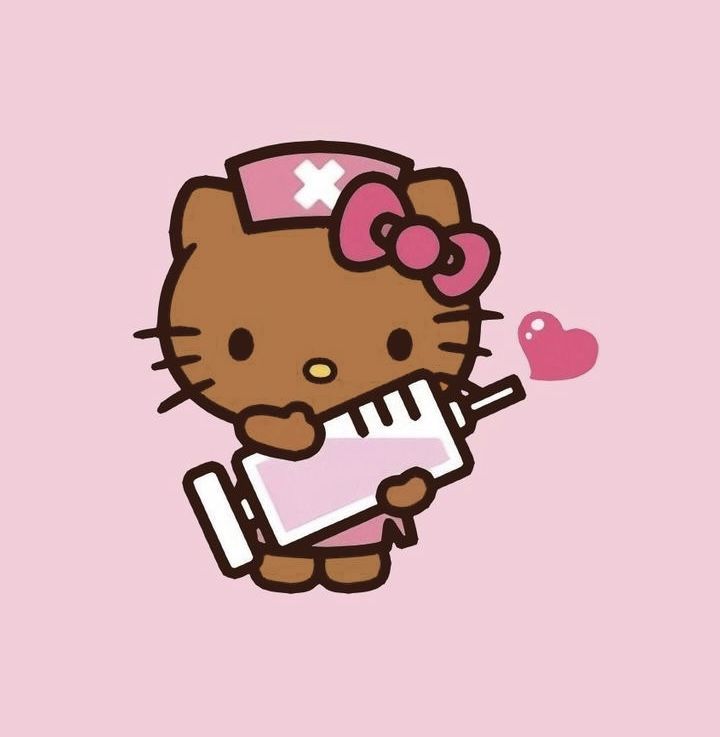 a hello kitty holding a piece of paper with a heart on it's side