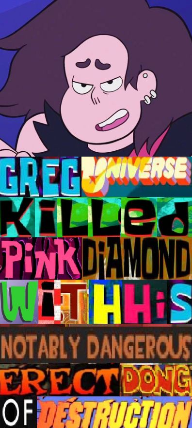 an animated poster with the words greg universe, pink diamond, and earth's avatars