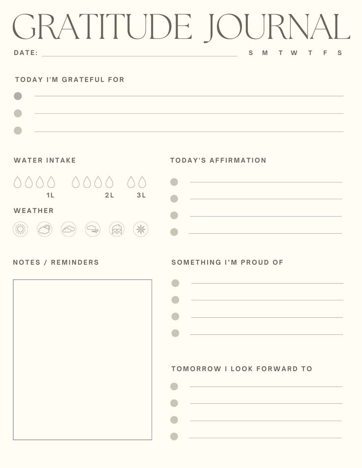 a printable planner with the words,'grateful journal '