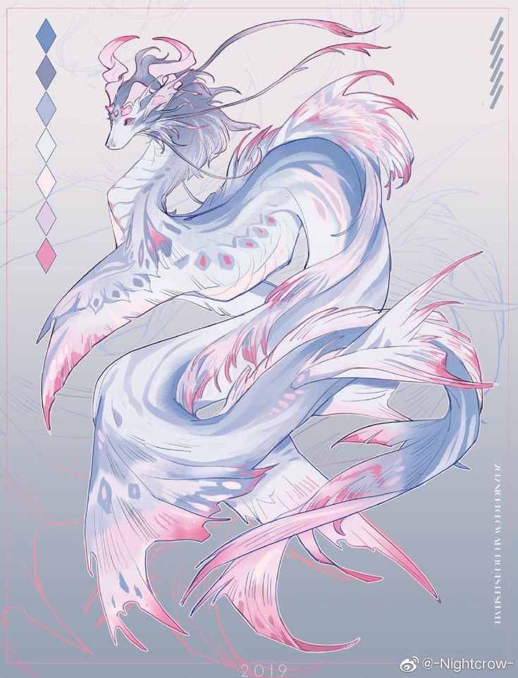 a drawing of a dragon with pink and blue colors