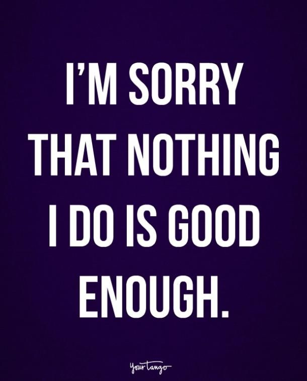 the words i'm sorry that nothing i do is good enough on a purple background