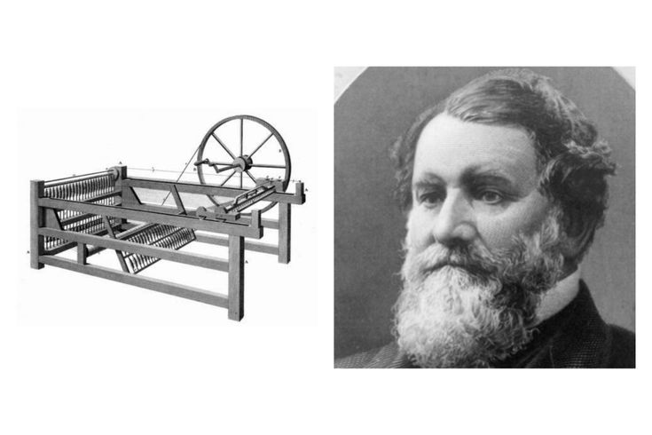 an image of a man with a long beard next to a spinning wheel and a drawing of a man's face