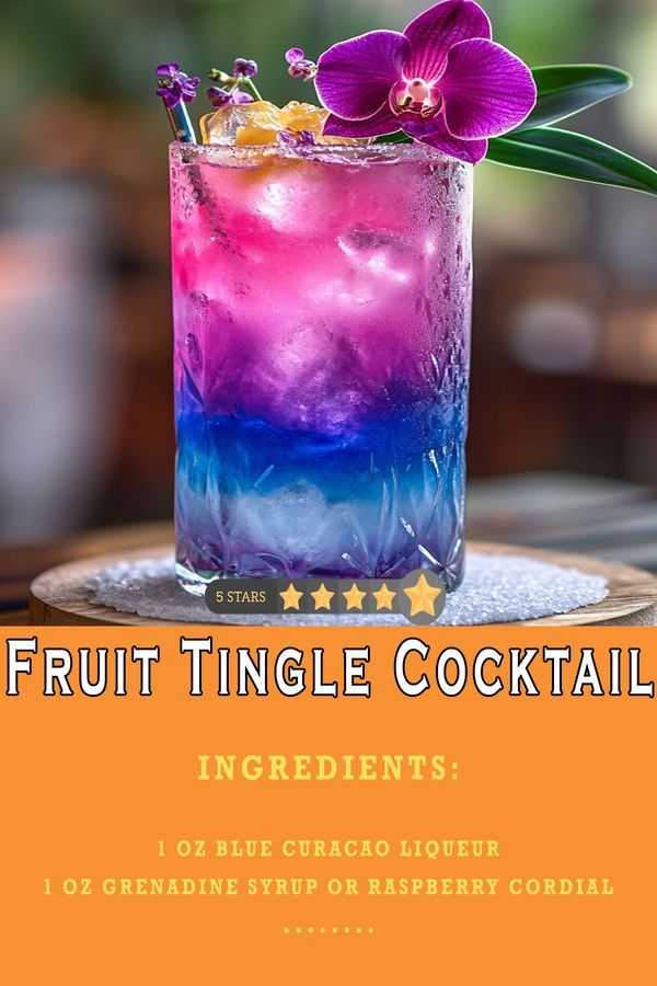 a colorful cocktail with fruit in the middle