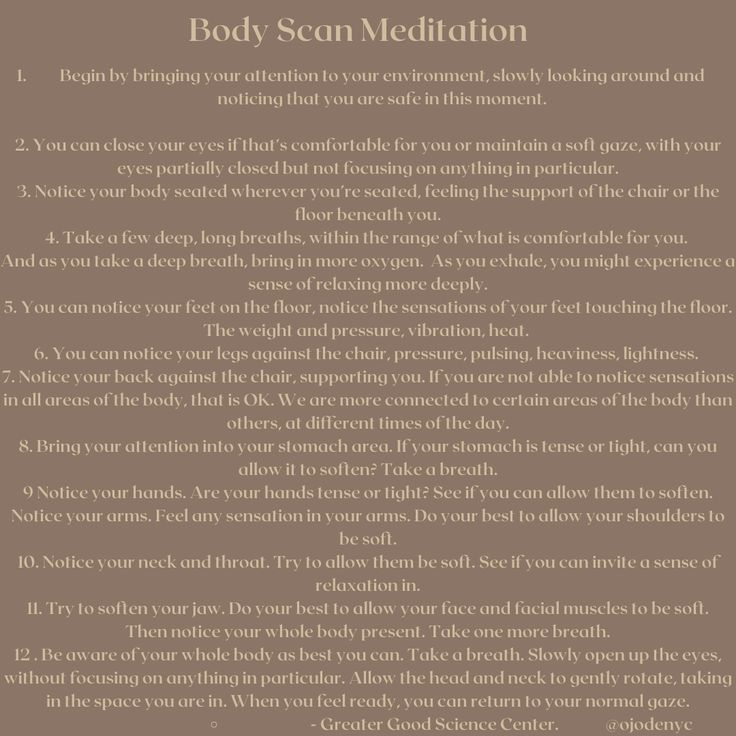 the body scan meditation text on a brown background