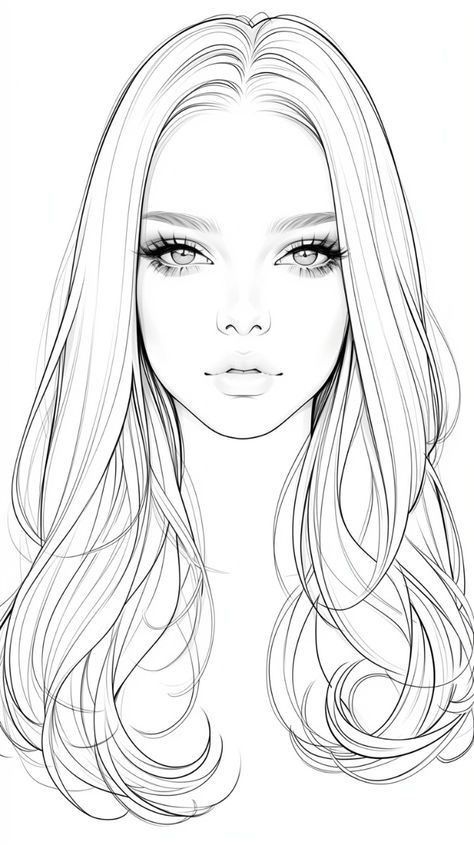 a drawing of a woman's face with long hair