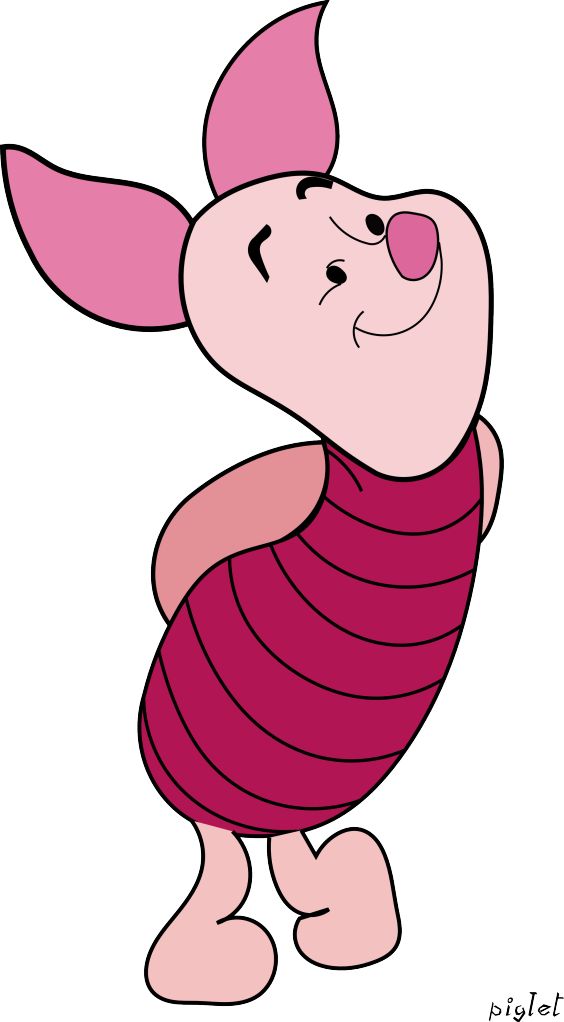 a cartoon pig wearing a pink striped shirt