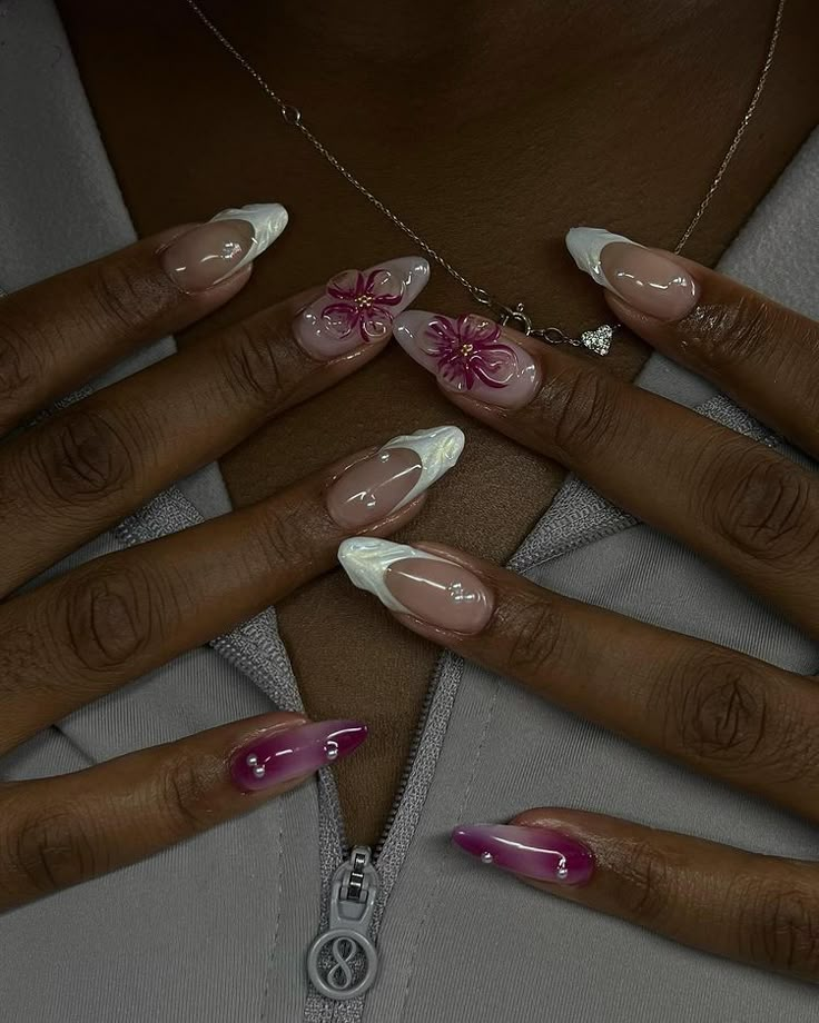 love these sm 🥹🍇🌸 inspo: @nnailedbynic @shopagaloreco products used: *bonding base *velvet teddy + lace base *ultra white + wine *bling… | Instagram Pink Or White Nails, Nail Coffin Ideas, White Gel X Nails, Gel Nail Designs For Fall, White Base Nails, Pink Nail Inspo Acrylic, Baby Pink Almond Nails, Brown And Pink Nails, Pink Acrylic Nail Ideas