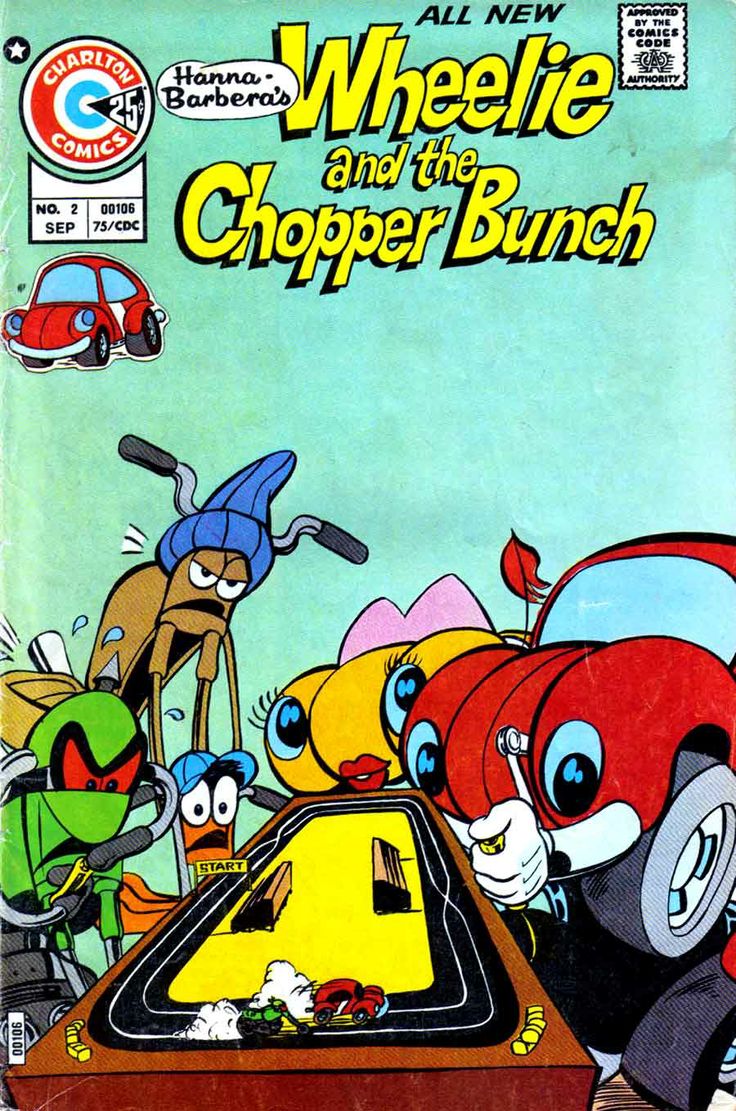 the cover to wheelie and the chopper bunch, with cartoon characters in front of them