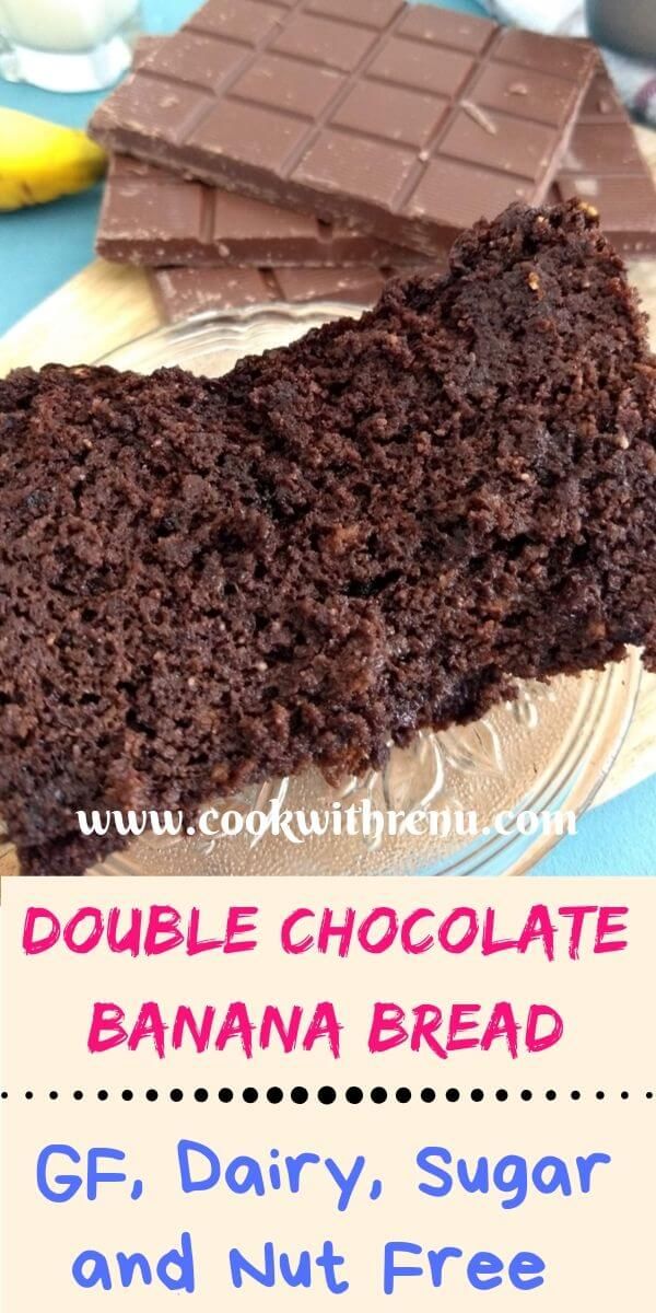 a close up of a piece of chocolate cake on a plate with the words low carb double chocolate banana bread