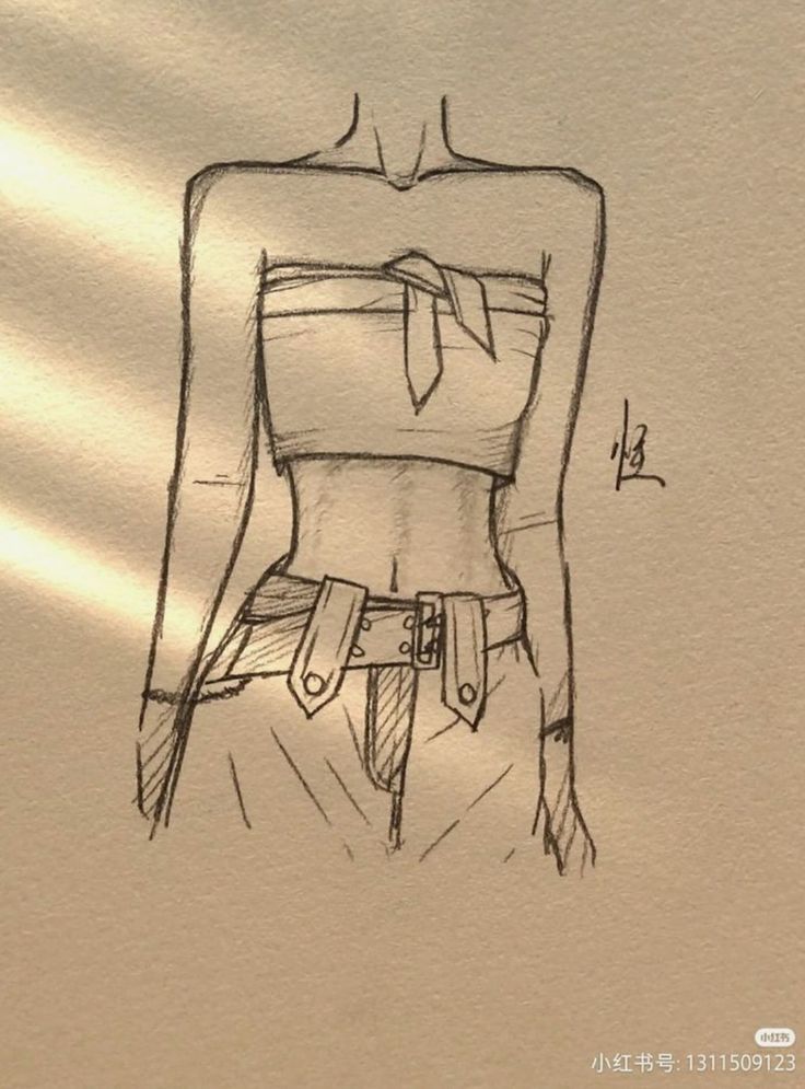 a drawing of a woman's back with her hands on her hips, wearing a belt