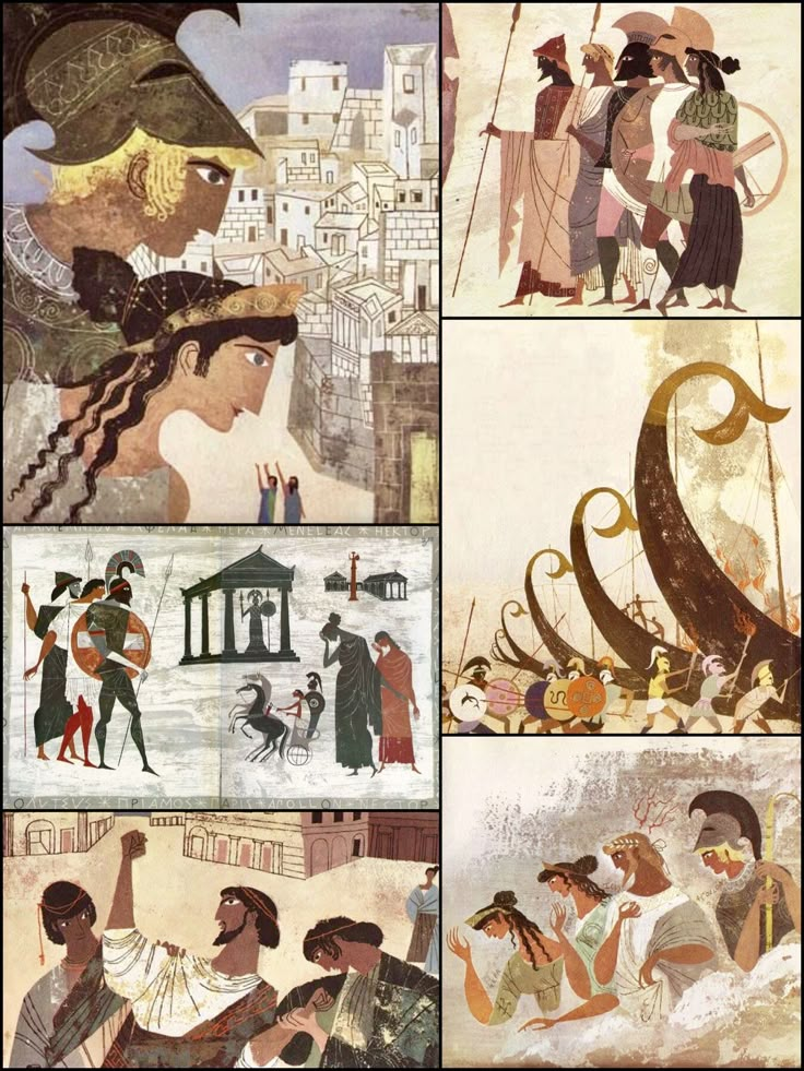 four different images of ancient greek paintings