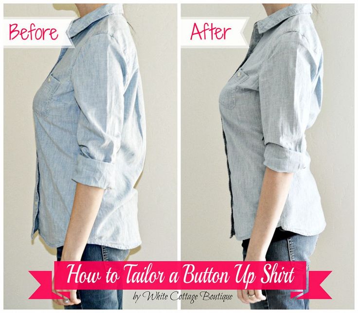 the before and after photo shows how to wear a button up shirt with an asymmetrical collar