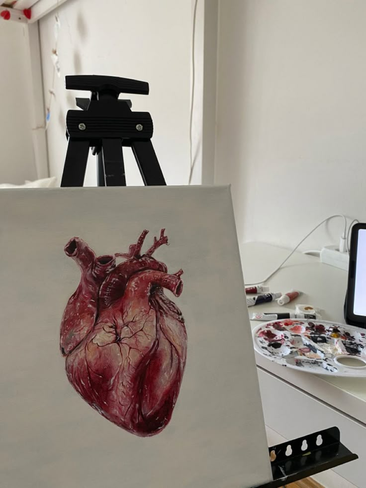 -acrylic paint
-canvas 
-painting
-heart painting
-human heart painting Heart Drawing Canvas, Human Heart Realistic, Human Heart Painting Aesthetic, Human Heart Canvas Painting, Painted Anatomical Heart, Realistic Heart Painting On Canvas, Acrylic Paint Heart Ideas, Hand Holding Heart Painting, Human Heart Painting On Canvas