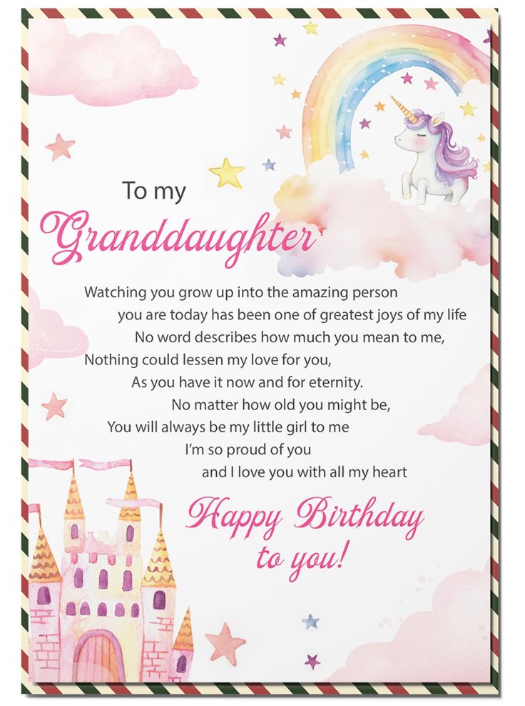 a birthday card with an image of a unicorn on the front and rainbow in the back