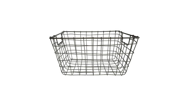 a black wire basket on a white background