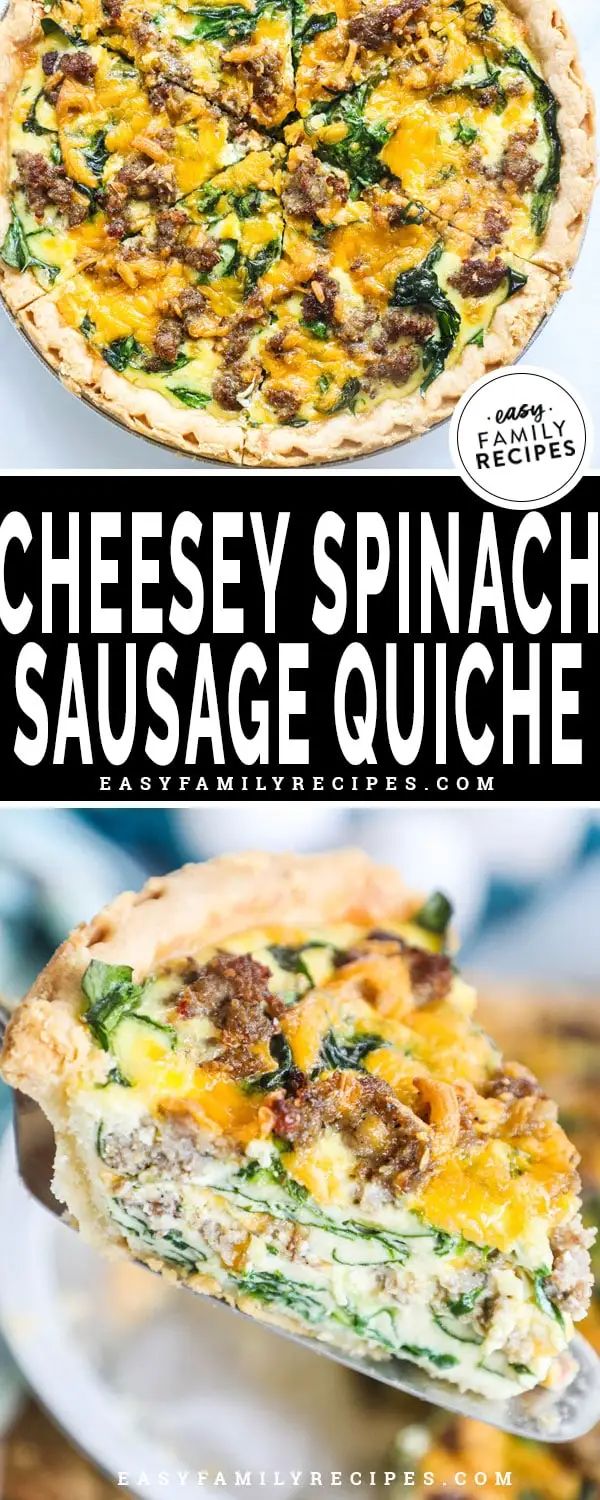 cheesey spinach and sausage quiche is an easy dinner recipe that's ready in under 30 minutes