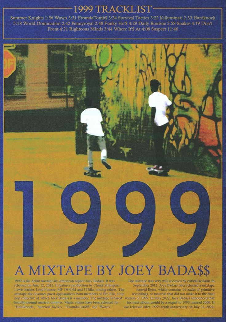 the back cover of 999 magazine with two skateboarders in front of graffiti covered wall