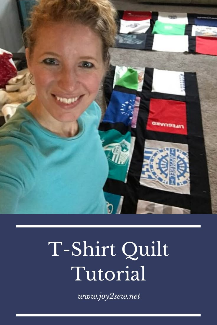 a woman is smiling in front of some t - shirt quilts on the floor