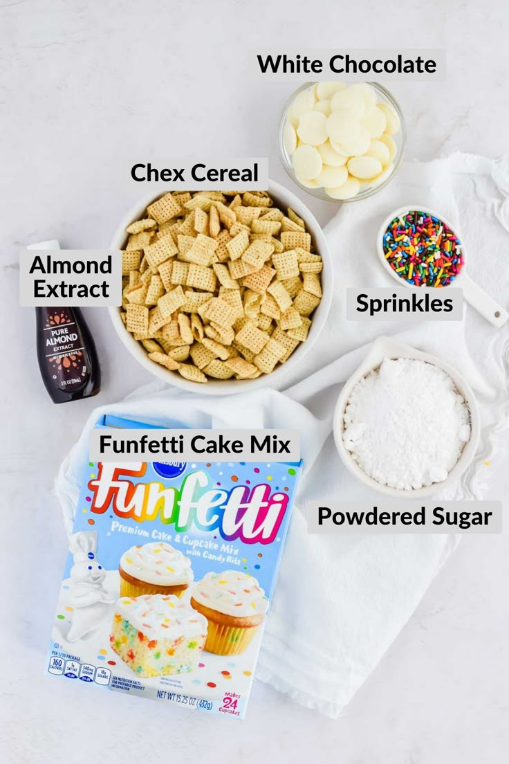 ingredients to make cupcakes with white chocolate and sprinkles