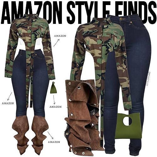 Moya Styles's Amazon Page Army Green Outfit Ideas, Classy Outfits Amazon, Fall Outfits Black Women Amazon, Amazon Vacation Outfits Black Women, Outfit With Boots Black Women, What To Wear To Comedy Show, Camo Theme Outfit, Concert Outfit Black Women Fall, Army Green Outfits For Women