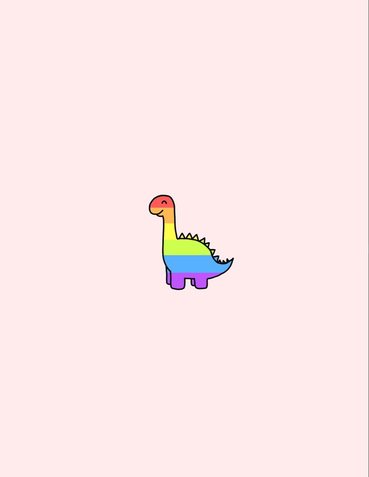 a rainbow colored dinosaur is standing in the middle of a plain pink wallpaper background