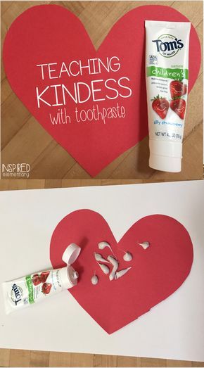 the paper heart is cut out to make a valentine's day card with toothpaste